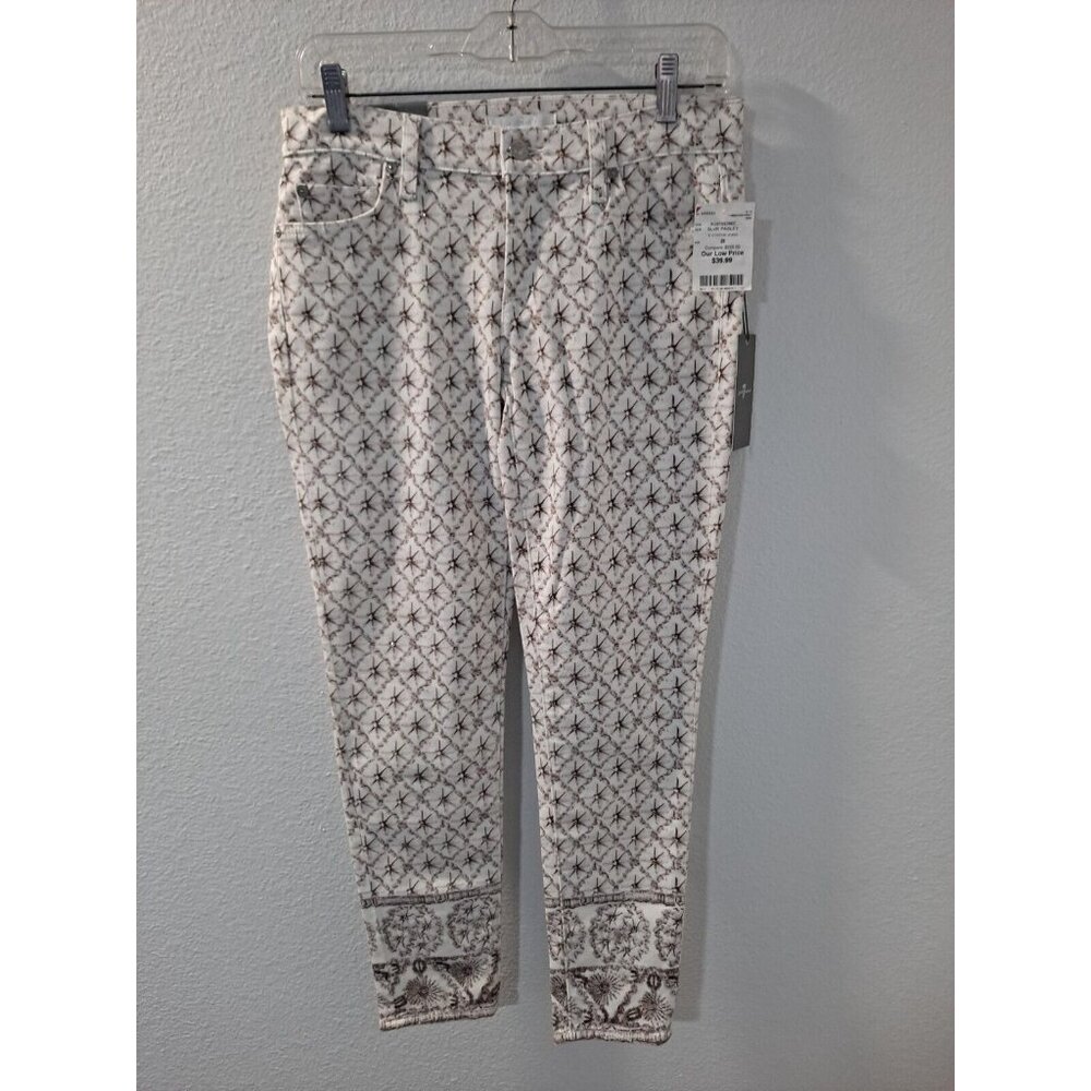 7 For All Mankind Women' Crop Slim Cigarette Silver Paisley Rhinestones  28 NWT